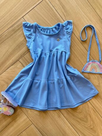 Vestido Infantil Feminino Manga Curta com Bolsinha Arco Íris Fernanda Ramos Kids