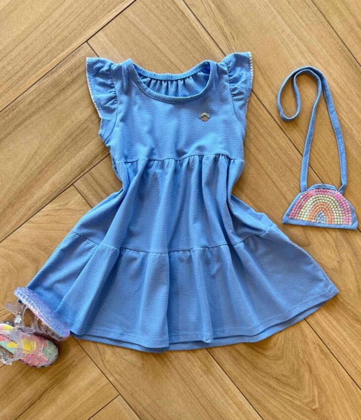 Vestido Infantil Feminino Manga Curta com Bolsinha Arco Íris Fernanda Ramos Kids