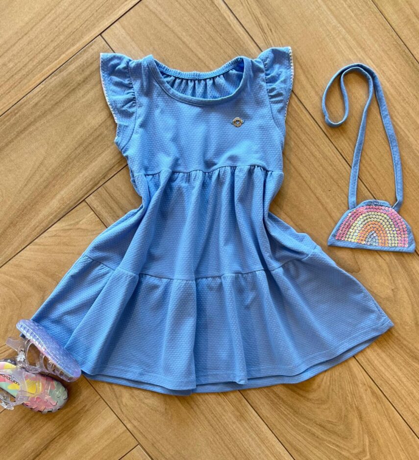 Vestido Infantil Feminino Manga Curta com Bolsinha Arco Íris Fernanda Ramos Kids