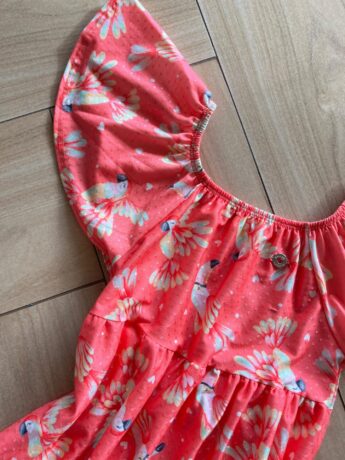fernandaramoskids com br Vestido Infantil Feminino Manga Curta com Detalhes Estampado Rosa1