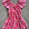 fernandaramoskids com br Vestido Infantil Feminino Manga Curta com Detalhes Estampado Rosa2