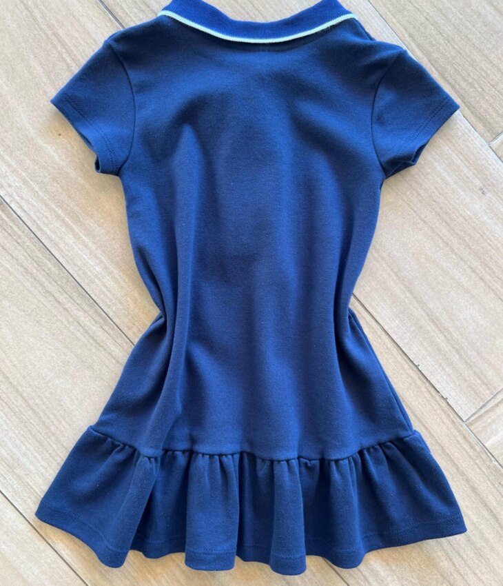 Vestido Infantil Feminino Manga Curta com Gola Estampado Azul Fernanda Ramos Kids