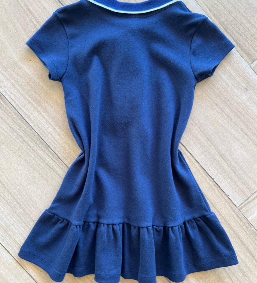 Vestido Infantil Feminino Manga Curta com Gola Estampado Azul Fernanda Ramos Kids