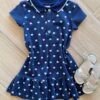 Vestido Infantil Feminino Manga Curta com Gola Estampado Azul Fernanda Ramos Kids