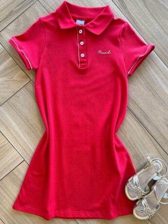 Vestido Infantil Feminino Manga Curta com Gola Vermelho Fernanda Ramos Kids