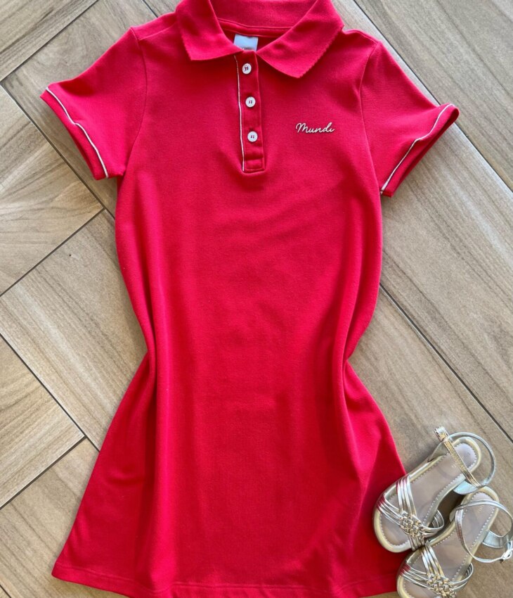 Vestido Infantil Feminino Manga Curta com Gola Vermelho Fernanda Ramos Kids
