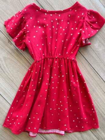 Vestido Infantil Feminino Manga Curta Estampa Estrelinhas Vermelho Fernanda Ramos Kids