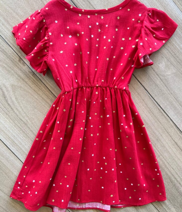 Vestido Infantil Feminino Manga Curta Estampa Estrelinhas Vermelho Fernanda Ramos Kids