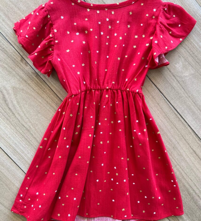 Vestido Infantil Feminino Manga Curta Estampa Estrelinhas Vermelho Fernanda Ramos Kids