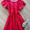 Vestido Infantil Feminino Manga Curta Estampa Estrelinhas Vermelho Fernanda Ramos Kids