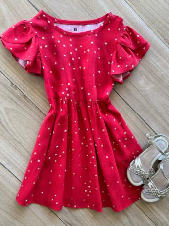 Vestido Infantil Feminino Manga Curta Estampa Estrelinhas Vermelho Fernanda Ramos Kids