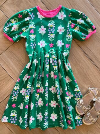 Vestido Infantil Feminino Manga Curta Estampa Jardim Verde Fernanda Ramos Kids