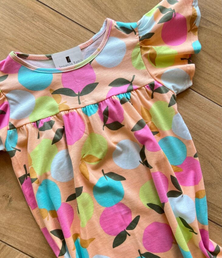 fernandaramoskids com br Vestido Infantil Feminino Manga Curta Evase Estampa Frutas1