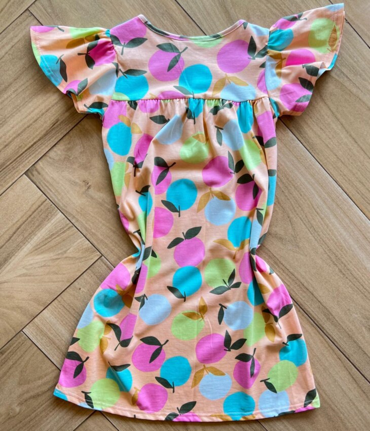 fernandaramoskids com br Vestido Infantil Feminino Manga Curta Evase Estampa Frutas2