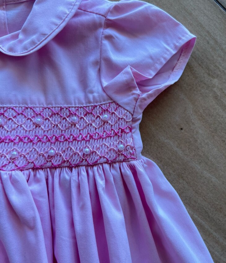 fernandaramoskids com br Vestido Infantil Feminino Manga Curta Gola e Detalhes Rosa1