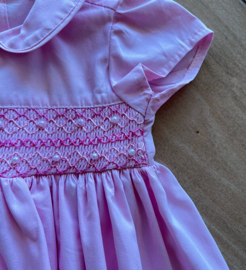 fernandaramoskids com br Vestido Infantil Feminino Manga Curta Gola e Detalhes Rosa1