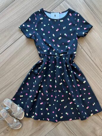 Vestido Infantil Feminino Manga Curta Poá Colorido Fernanda Ramos Kids