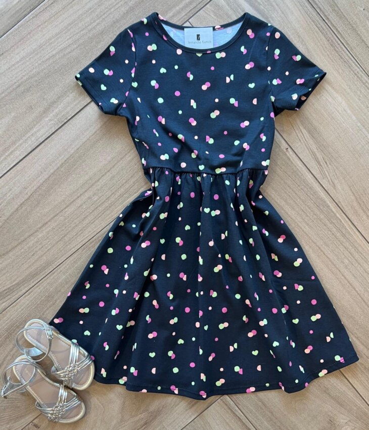Vestido Infantil Feminino Manga Curta Poá Colorido Fernanda Ramos Kids