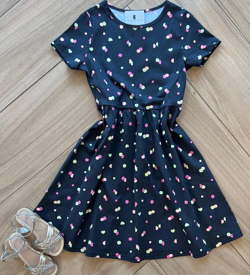 Vestido Infantil Feminino Manga Curta Poá Colorido Fernanda Ramos Kids