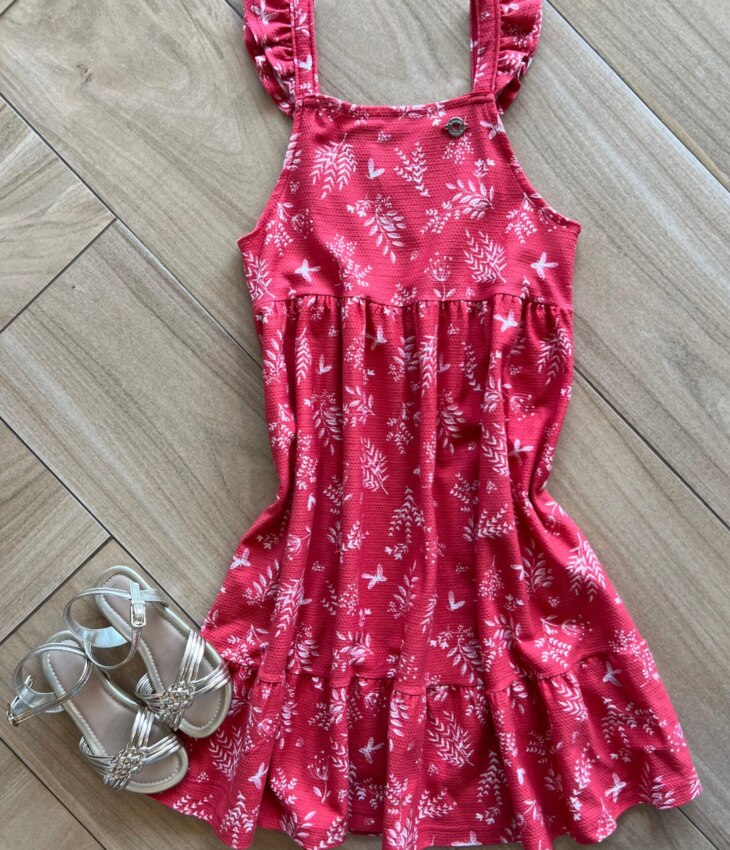 Vestido Infantil Feminino Alça Babado Vermelho Fernanda Ramos Kids