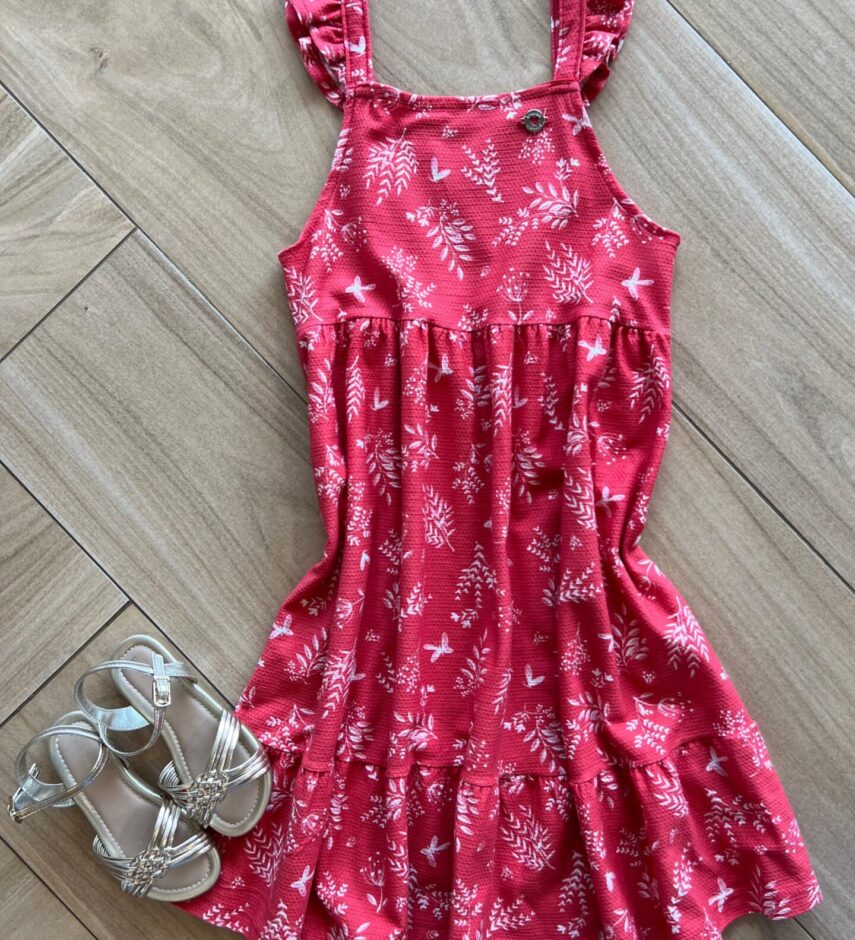 Vestido Infantil Feminino Alça Babado Vermelho Fernanda Ramos Kids