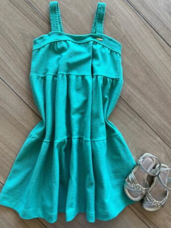 Vestido Infantil Feminino Midi com Alçinha Verde Fernanda Ramos Kids