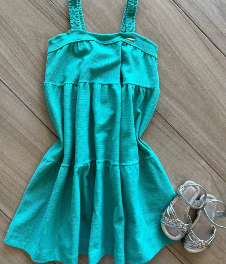 Vestido Infantil Feminino Midi com Alçinha Verde Fernanda Ramos Kids