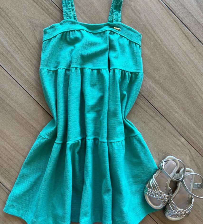 Vestido Infantil Feminino Midi com Alçinha Verde Fernanda Ramos Kids