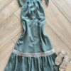 Vestido Infantil Feminino Midi com Amarrção na Alça Verde Oliva Fernanda Ramos Kids