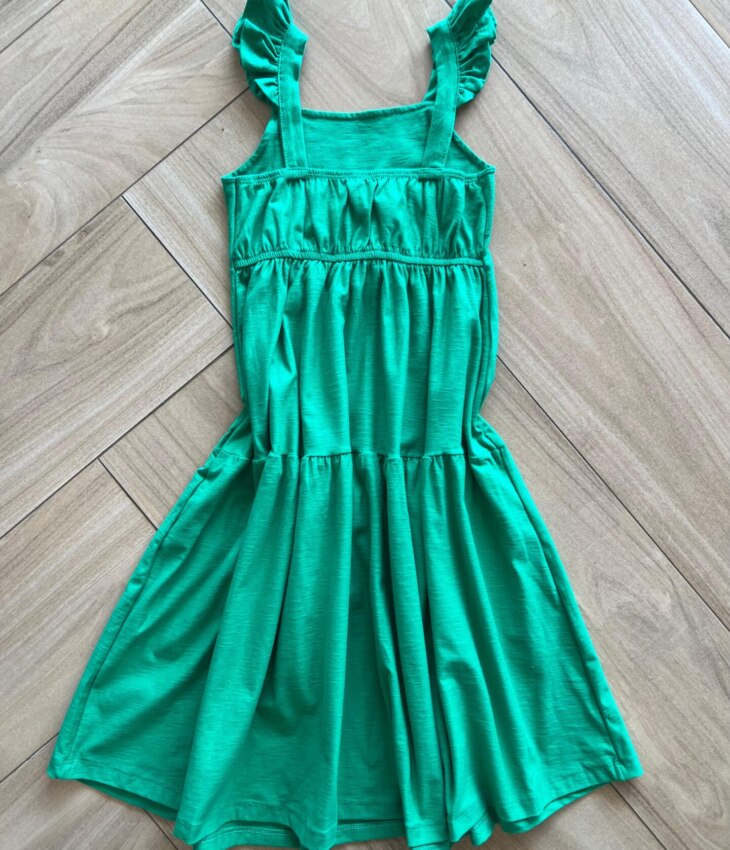 Vestido Infantil Feminino Midi com Babado na Alça Verde Bandeira Fernanda Ramos Kids
