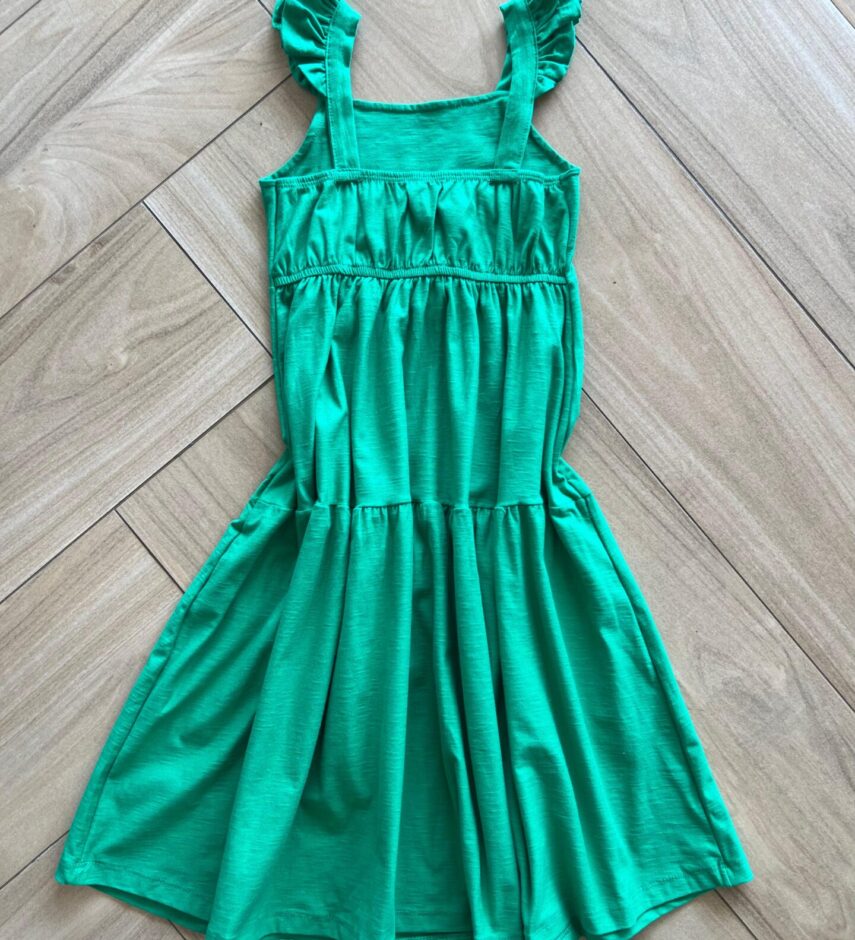 Vestido Infantil Feminino Midi com Babado na Alça Verde Bandeira Fernanda Ramos Kids