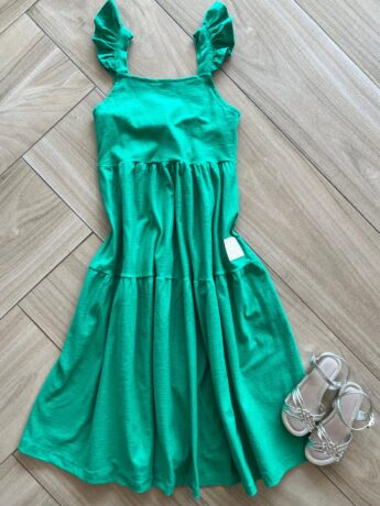 Vestido Infantil Feminino Midi com Babado na Alça Verde Bandeira Fernanda Ramos Kids