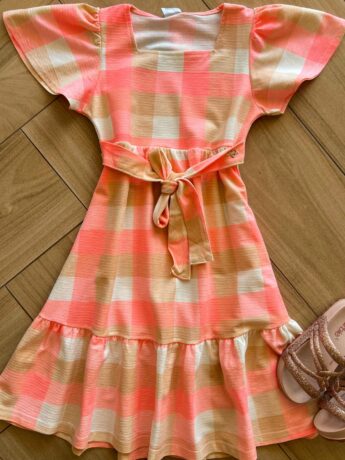 Vestido Infantil Feminino Midi Xadrez com Amarração Fernanda Ramos Kids
