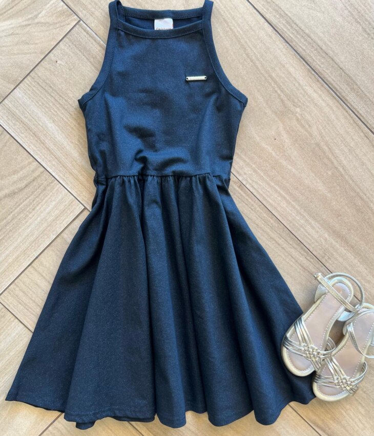 Vestido Infantil Feminino Preto Brilho Lurex Fernanda Ramos Kids