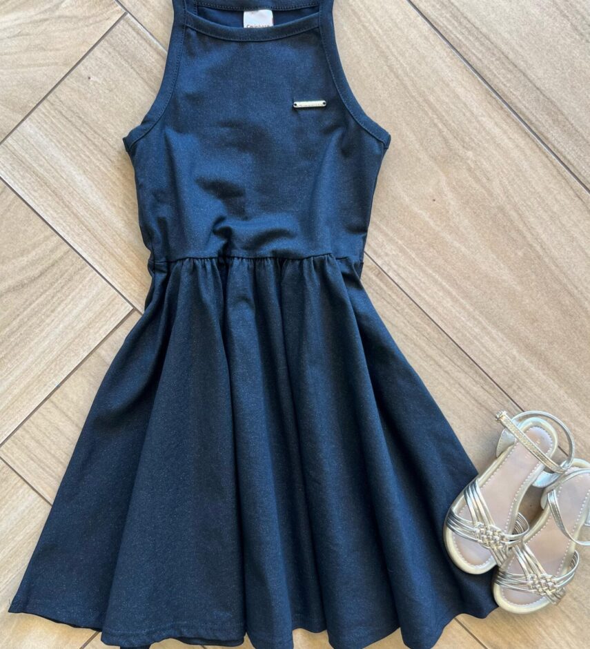 Vestido Infantil Feminino Preto Brilho Lurex Fernanda Ramos Kids