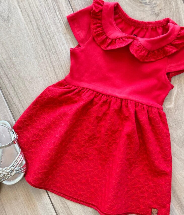 fernandaramoskids com br Vestido Infantil Feminino Rodado com Bordado Vermelho1