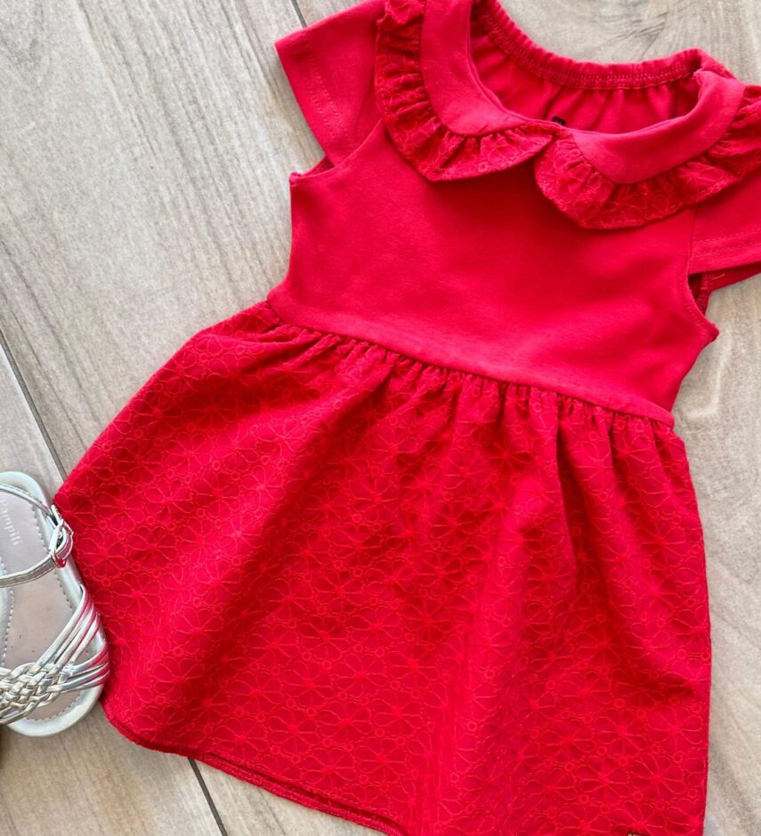 fernandaramoskids com br Vestido Infantil Feminino Rodado com Bordado Vermelho1