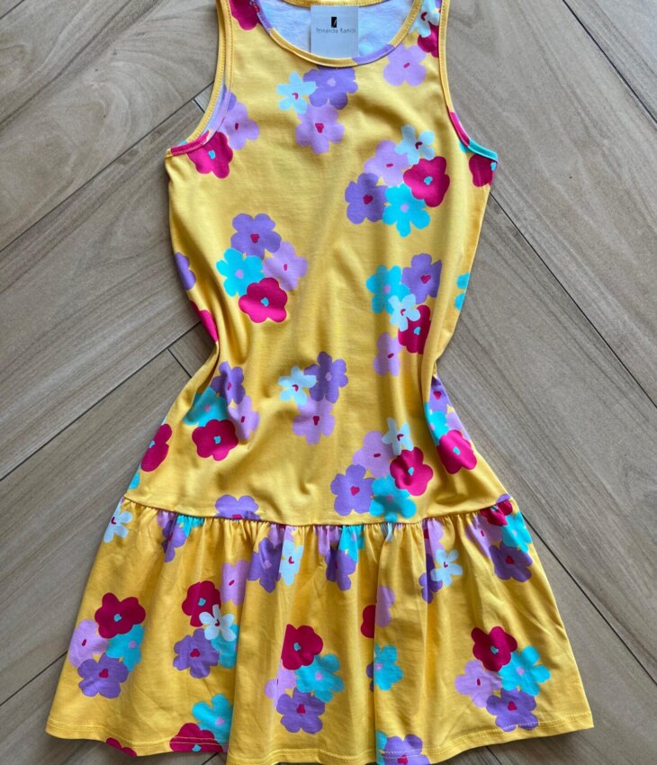 Vestido Infantil Feminino Rodado com Flores Amarelo Fernanda Ramos Kids