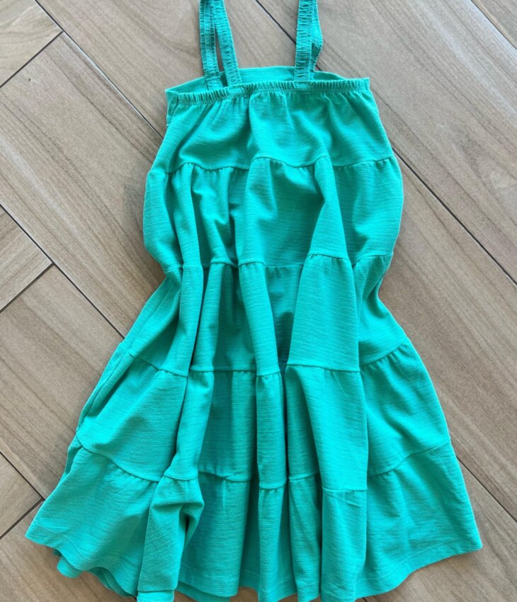 Vestido Infantil Feminino Rodado Verde de Alcinha Fina Fernanda Ramos Kids
