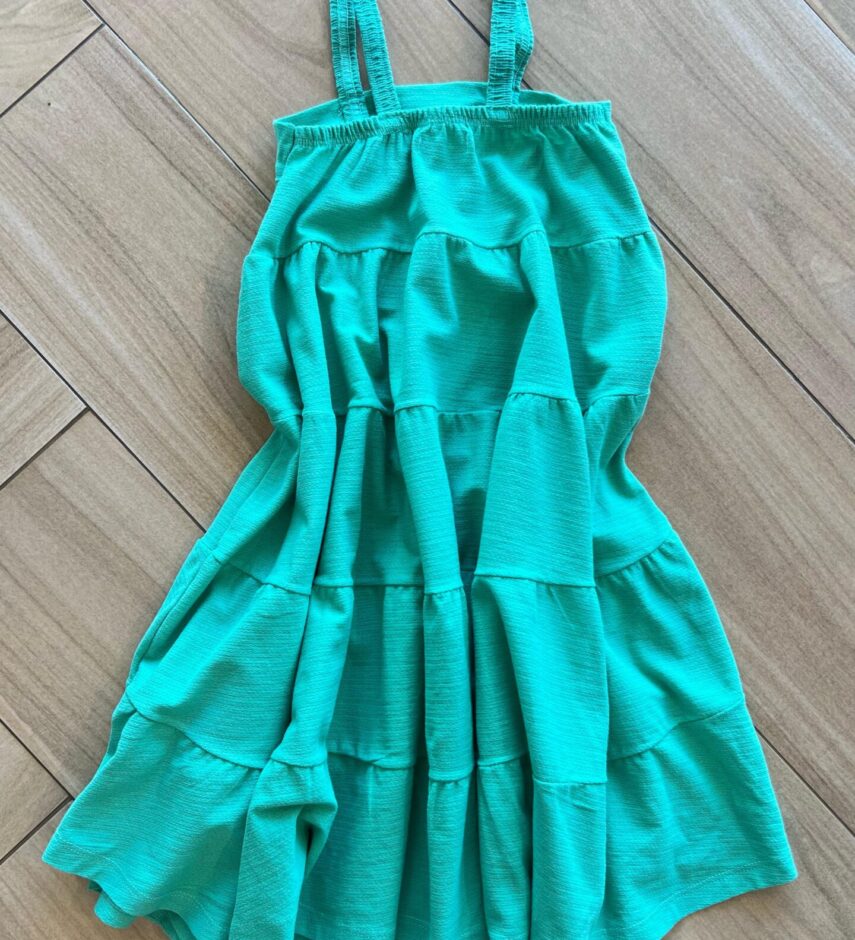 Vestido Infantil Feminino Rodado Verde de Alcinha Fina Fernanda Ramos Kids