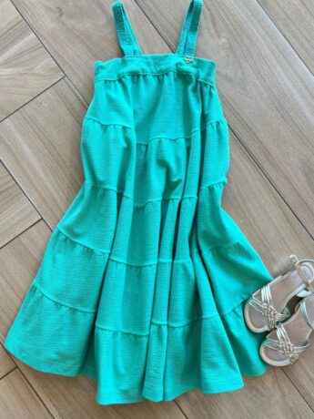 Vestido Infantil Feminino Rodado Verde de Alcinha Fina Fernanda Ramos Kids