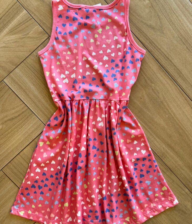 Vestido Infantil Feminino Todo Estampado em Corações Rosa Fernanda Ramos Kids