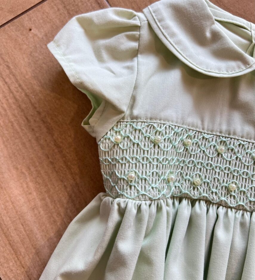 fernandaramoskids com br Vestido Infantil Feminino Verde com Pérola 1