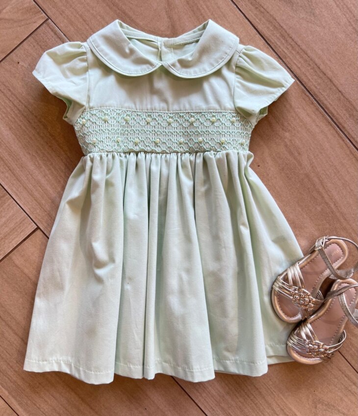 Vestido Infantil Feminino Verde com Pérola Fernanda Ramos Kids