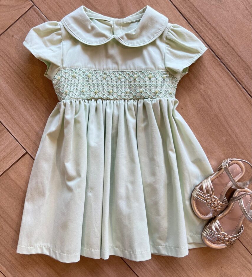 Vestido Infantil Feminino Verde com Pérola Fernanda Ramos Kids