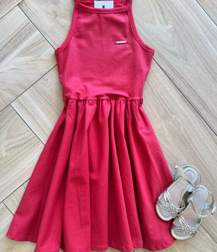 Vestido Infantil Feminino Vermelho Brilho Lurex Fernanda Ramos Kids