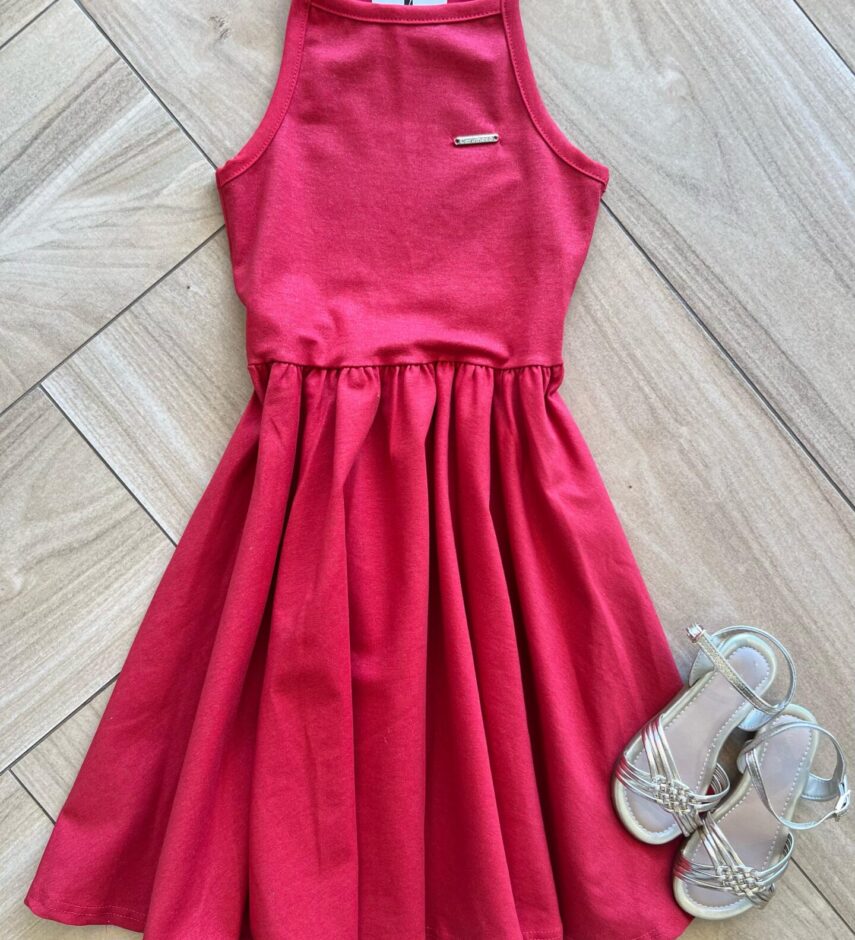 Vestido Infantil Feminino Vermelho Brilho Lurex Fernanda Ramos Kids