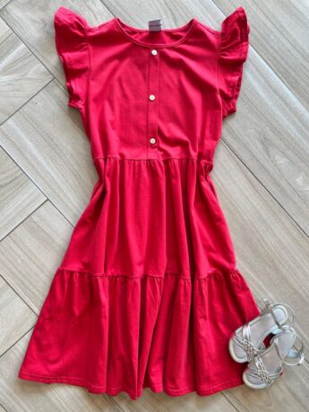 Vestido Infantil Feminino Vermelho com Botões Fernanda Ramos Kids