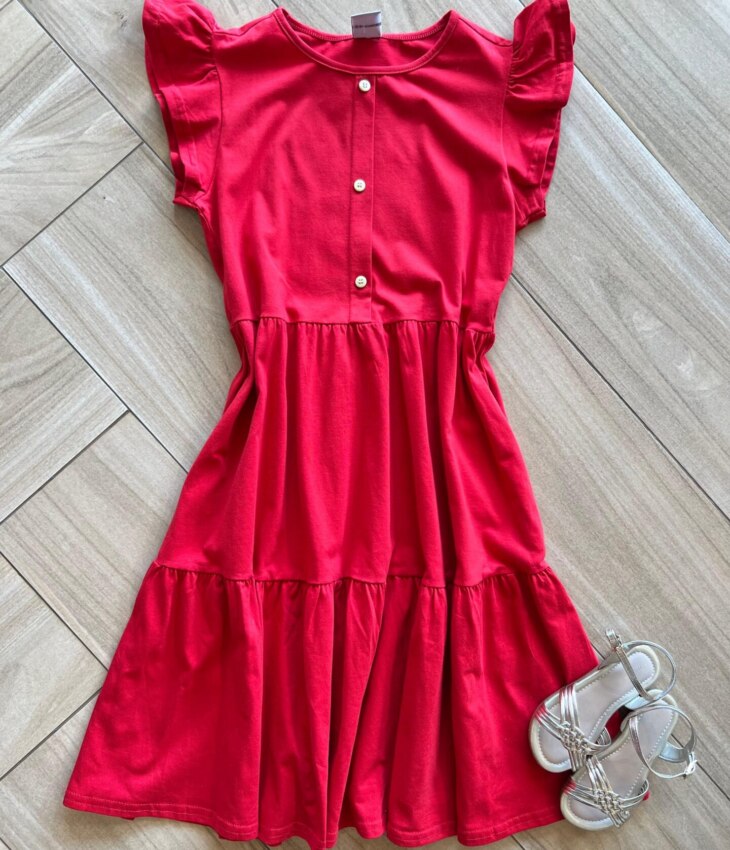 Vestido Infantil Feminino Vermelho com Botões Fernanda Ramos Kids