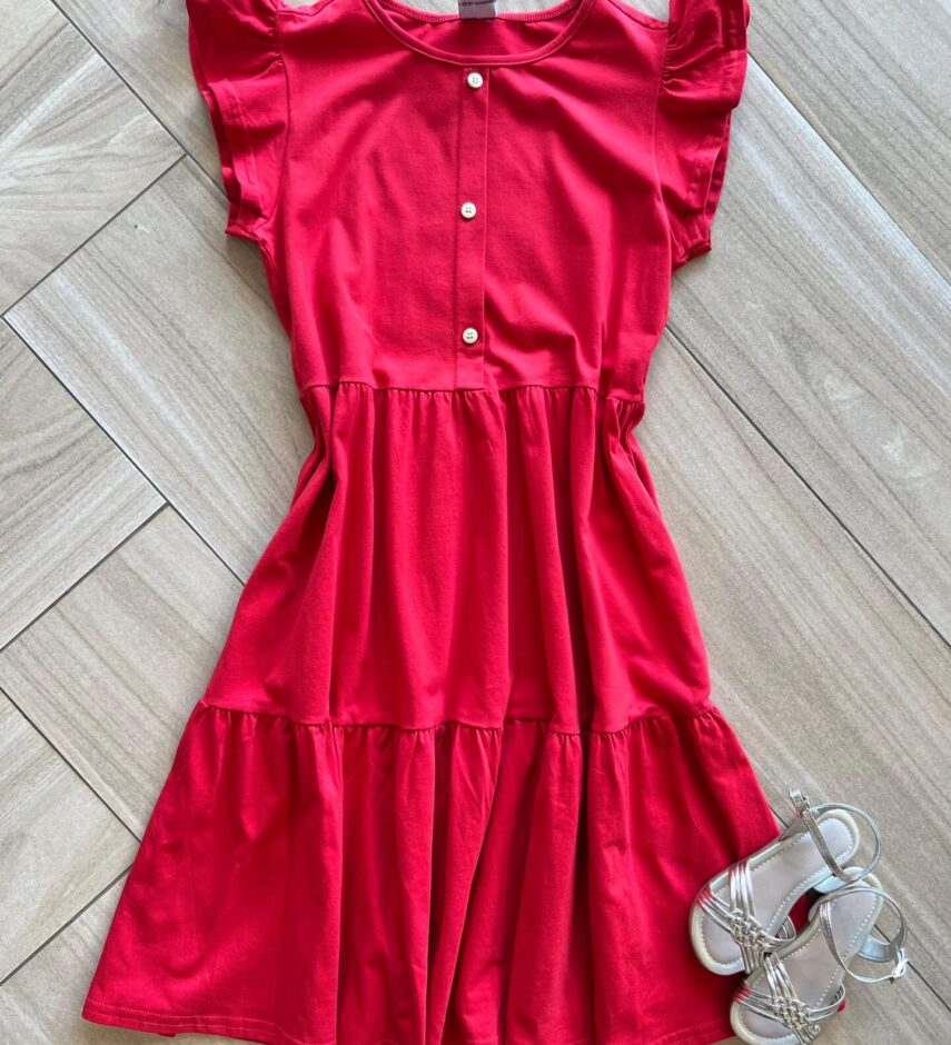 Vestido Infantil Feminino Vermelho com Botões Fernanda Ramos Kids
